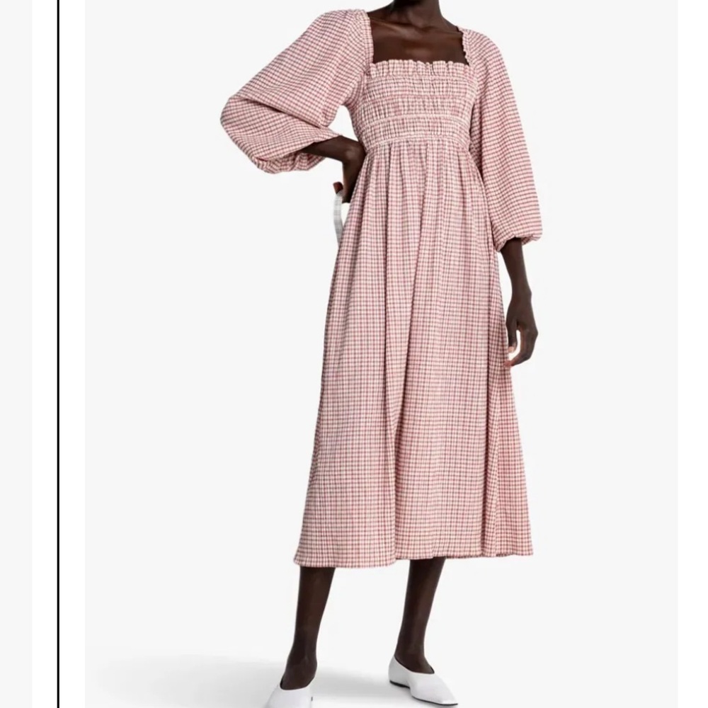 OPT Smocked Pink & White Gingham Cottagecore Midi Dress  Fits XS - M